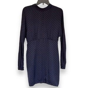 ZARA TRAFALUC Collection Sz Med NAVY W/ BLACK POLKA DOTS Mini DRESS Long Sleeve